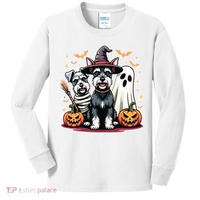Miniature Schnauzer Halloween Costume Mummy Witch Ghost Dog Kids Long Sleeve Shirt