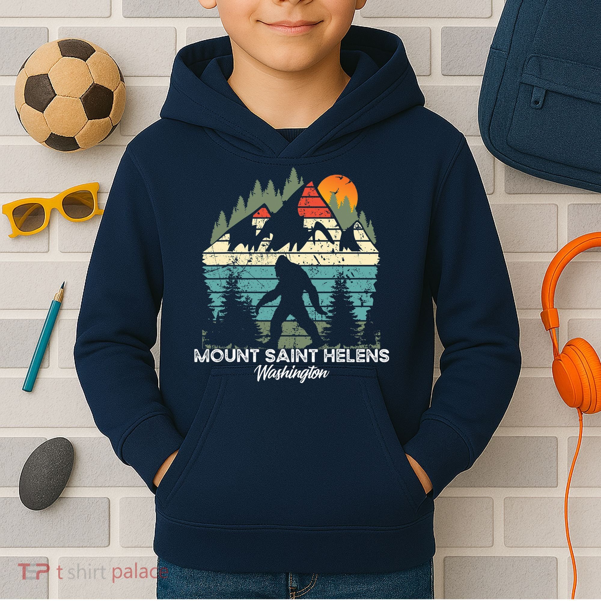 Mount Saint Helens Washington National Park Retro 80's Kids Hoodie