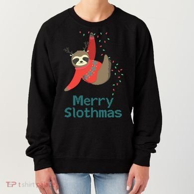 Merry Slothmas Hanging On Christmas Lights Women's Sweatshirt
