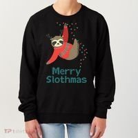 Merry Slothmas Hanging On Christmas Lights Women's Sweatshirt thumb 0