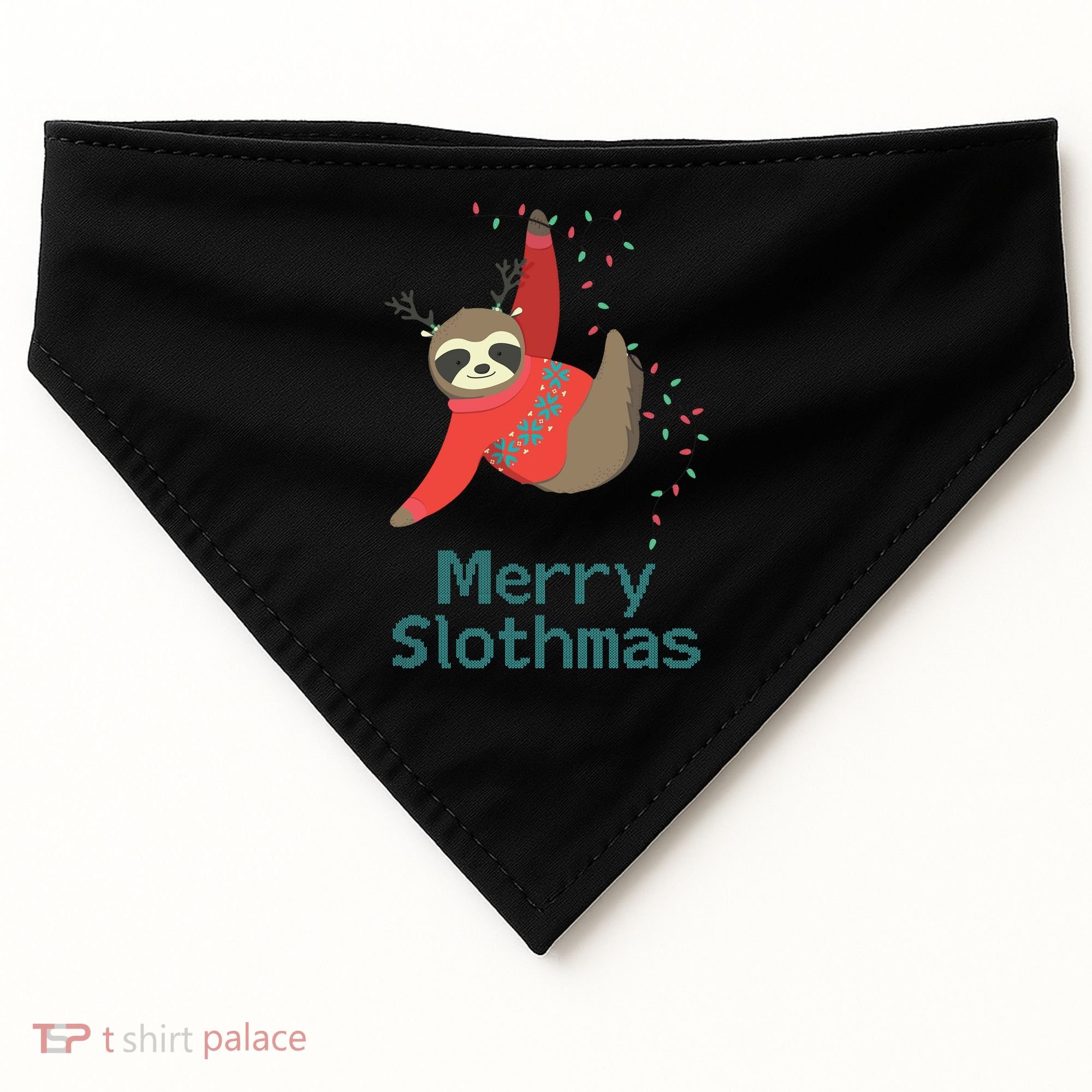 Merry Slothmas Hanging On Christmas Lights USA-Made Doggie Bandana