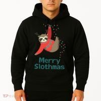 Merry Slothmas Hanging On Christmas Lights Hoodie thumb 2