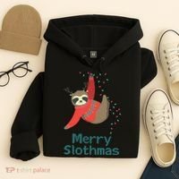 Merry Slothmas Hanging On Christmas Lights Hoodie thumb 4