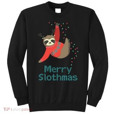 Merry Slothmas Hanging On Christmas Lights Sweatshirt