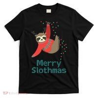 Merry Slothmas Hanging On Christmas Lights T-Shirt thumb 0