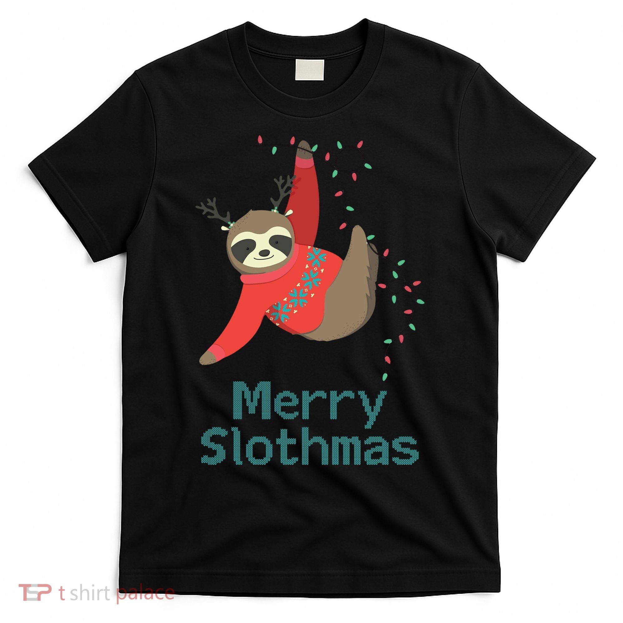 Merry Slothmas Hanging On Christmas Lights T-Shirt
