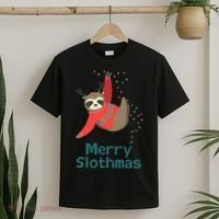 Merry Slothmas Hanging On Christmas Lights T-Shirt thumb 2