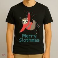 Merry Slothmas Hanging On Christmas Lights T-Shirt thumb 3