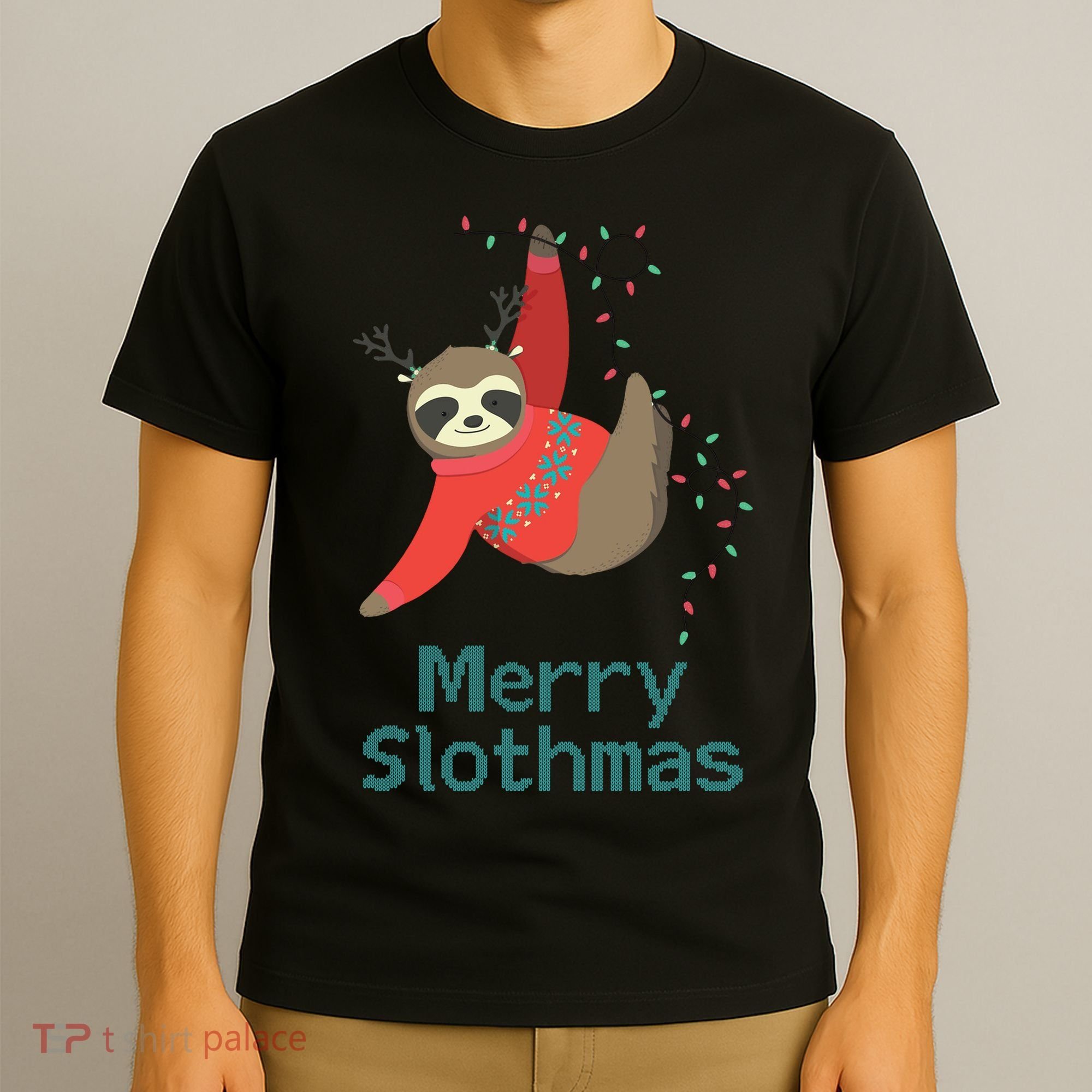 Merry Slothmas Hanging On Christmas Lights T-Shirt
