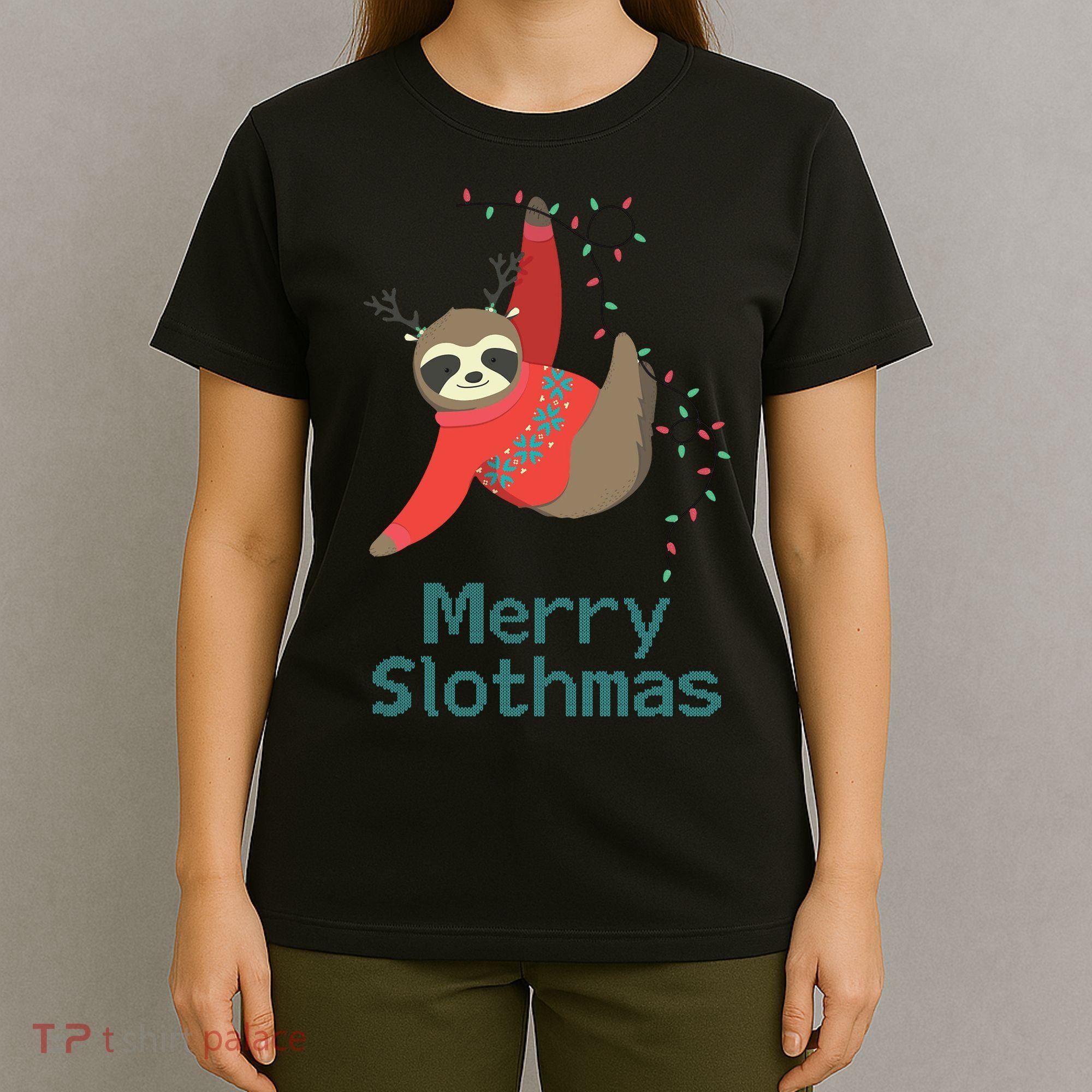 Merry Slothmas Hanging On Christmas Lights T-Shirt