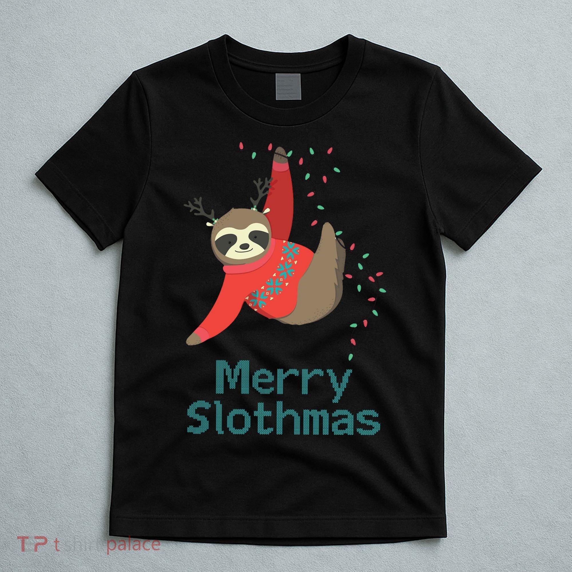 Merry Slothmas Hanging On Christmas Lights T-Shirt