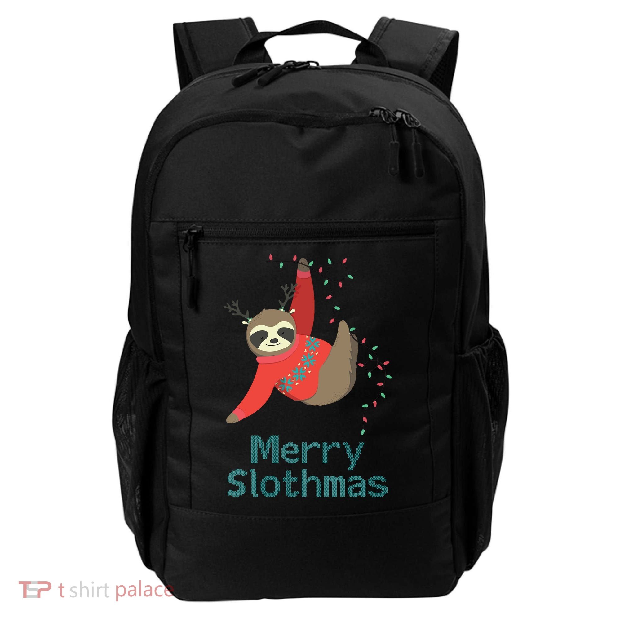 Merry Slothmas Hanging On Christmas Lights Backpack
