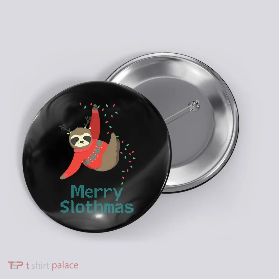 Merry Slothmas Hanging On Christmas Lights Button