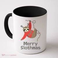 Merry Slothmas Hanging On Christmas Lights Coffee Mug thumb 0