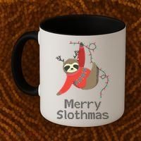 Merry Slothmas Hanging On Christmas Lights Coffee Mug thumb 2