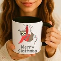 Merry Slothmas Hanging On Christmas Lights Coffee Mug thumb 3