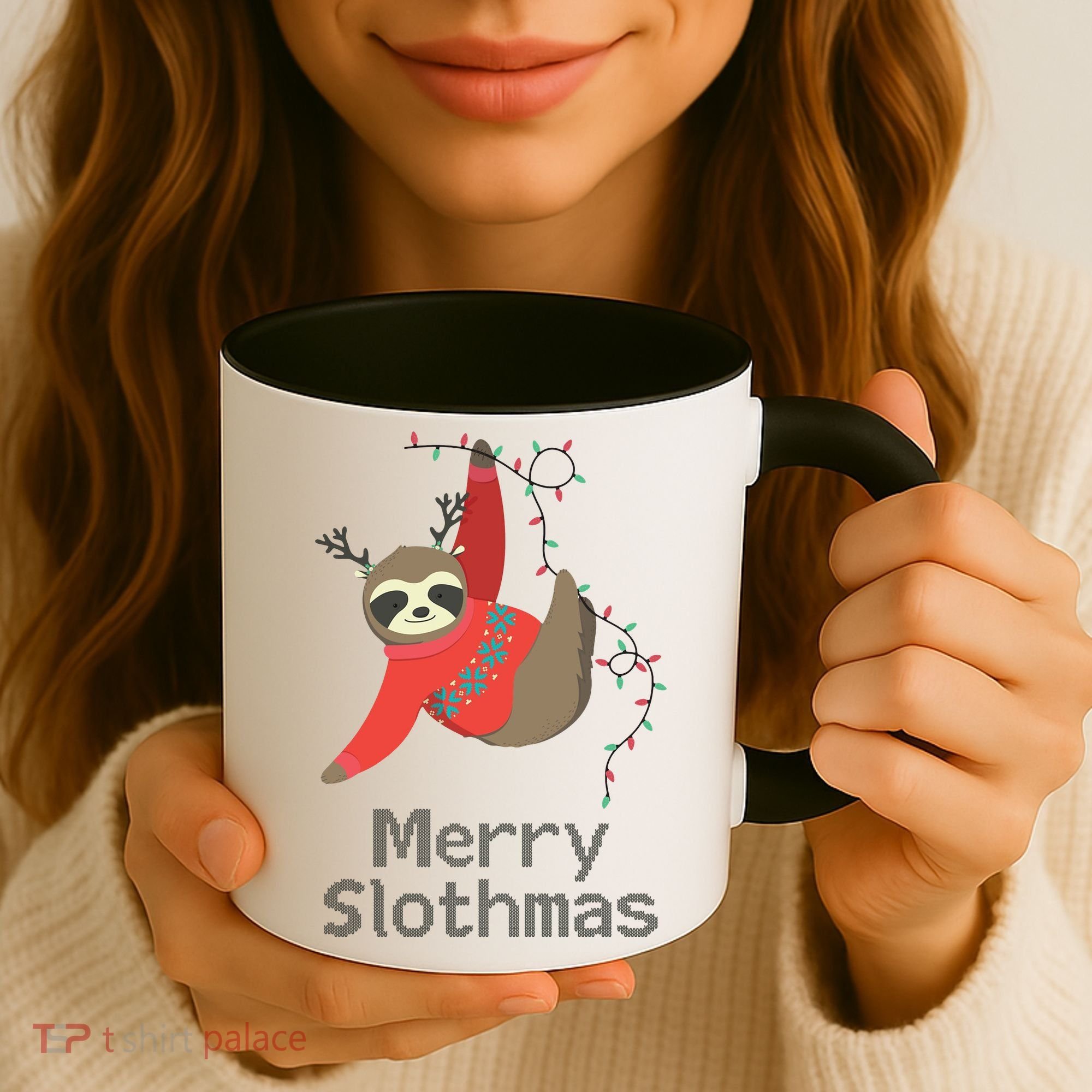 Merry Slothmas Hanging On Christmas Lights Coffee Mug