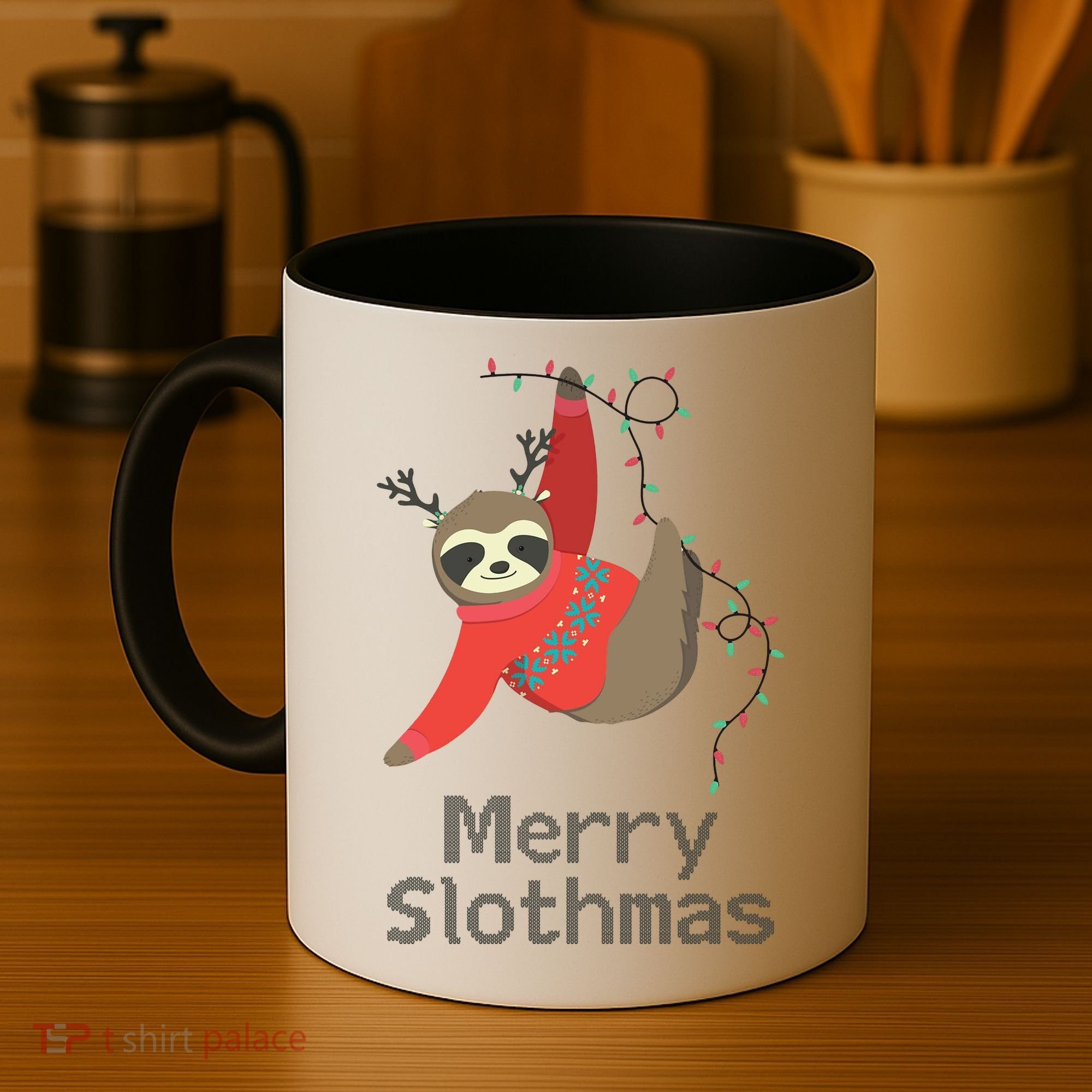 Merry Slothmas Hanging On Christmas Lights Coffee Mug