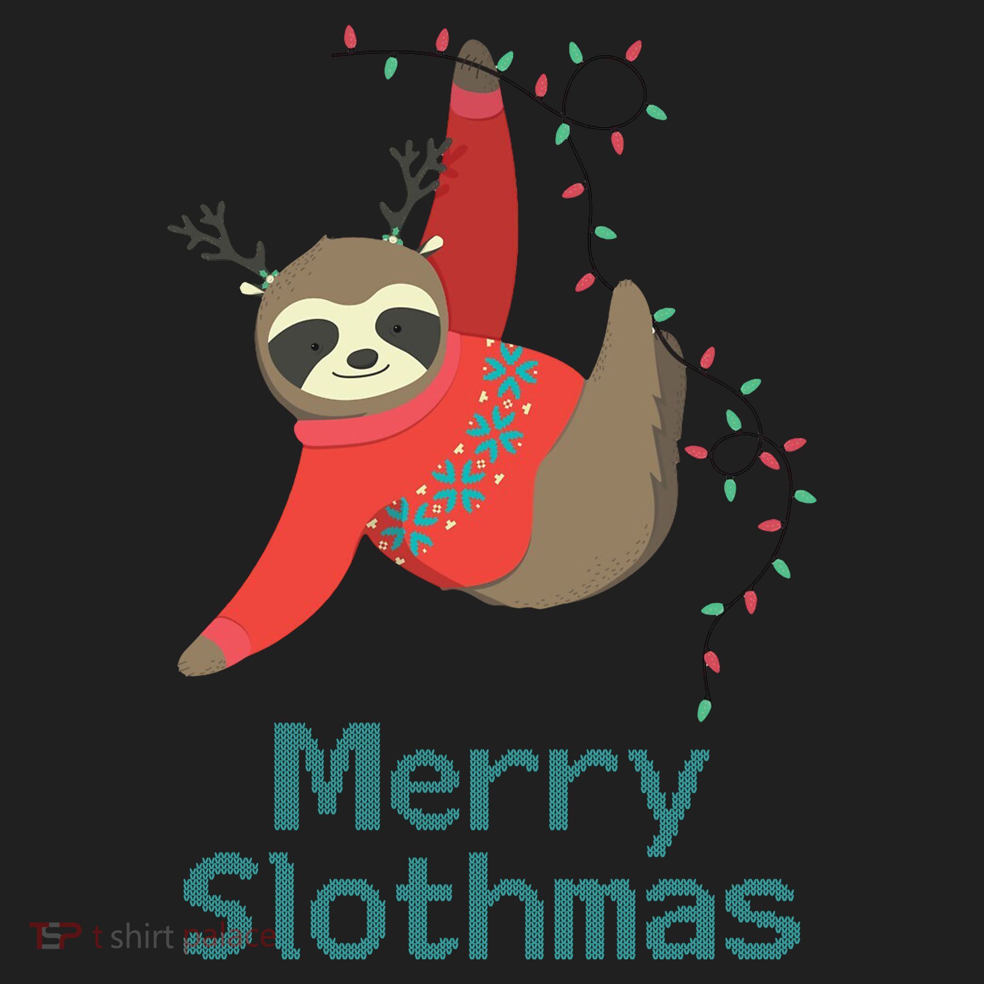Merry Slothmas Hanging On Christmas Lights Beanie