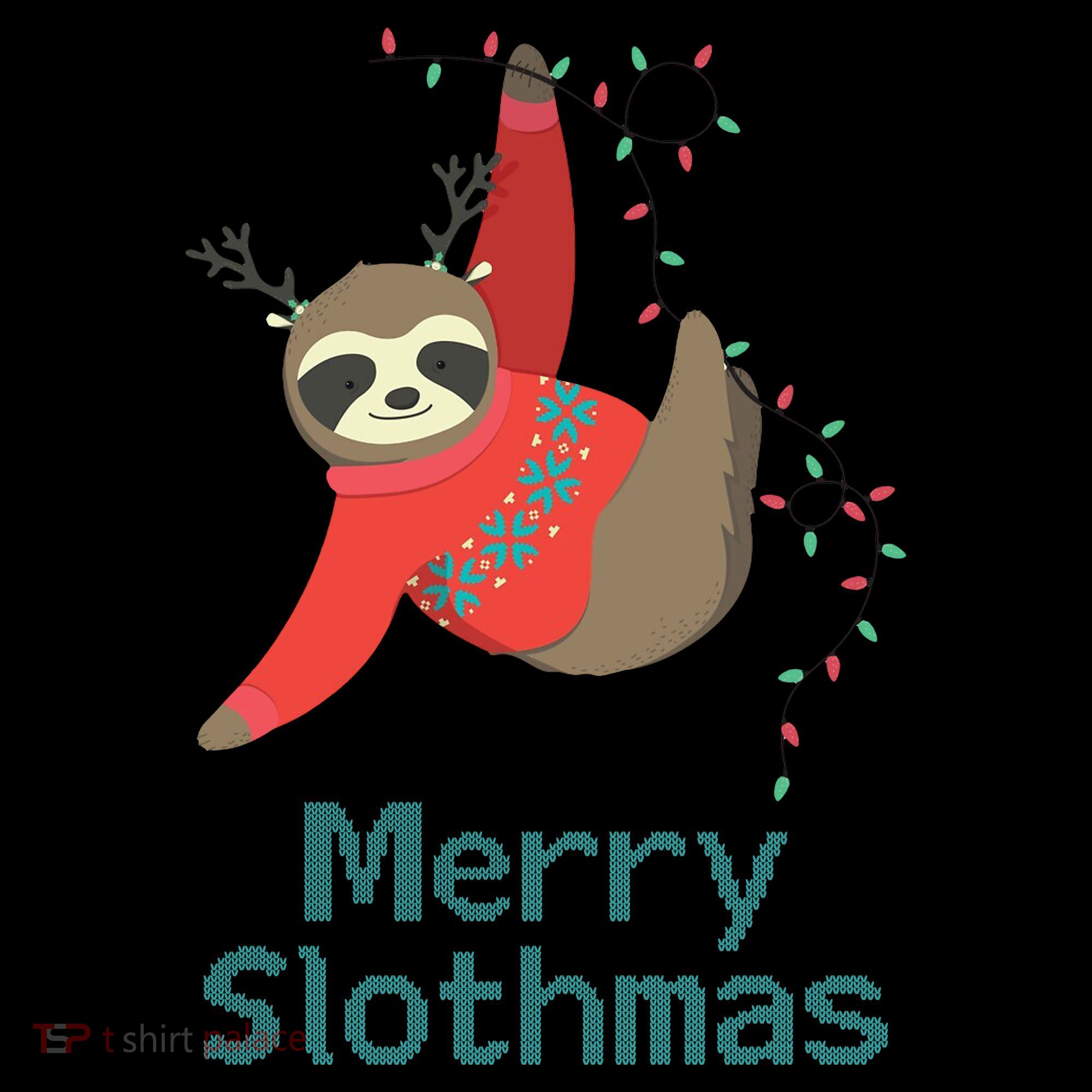 Merry Slothmas Hanging On Christmas Lights Coaster
