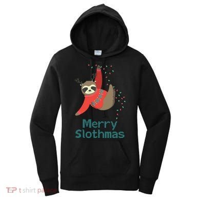 Merry Slothmas Hanging On Christmas Lights Women's Hoodie