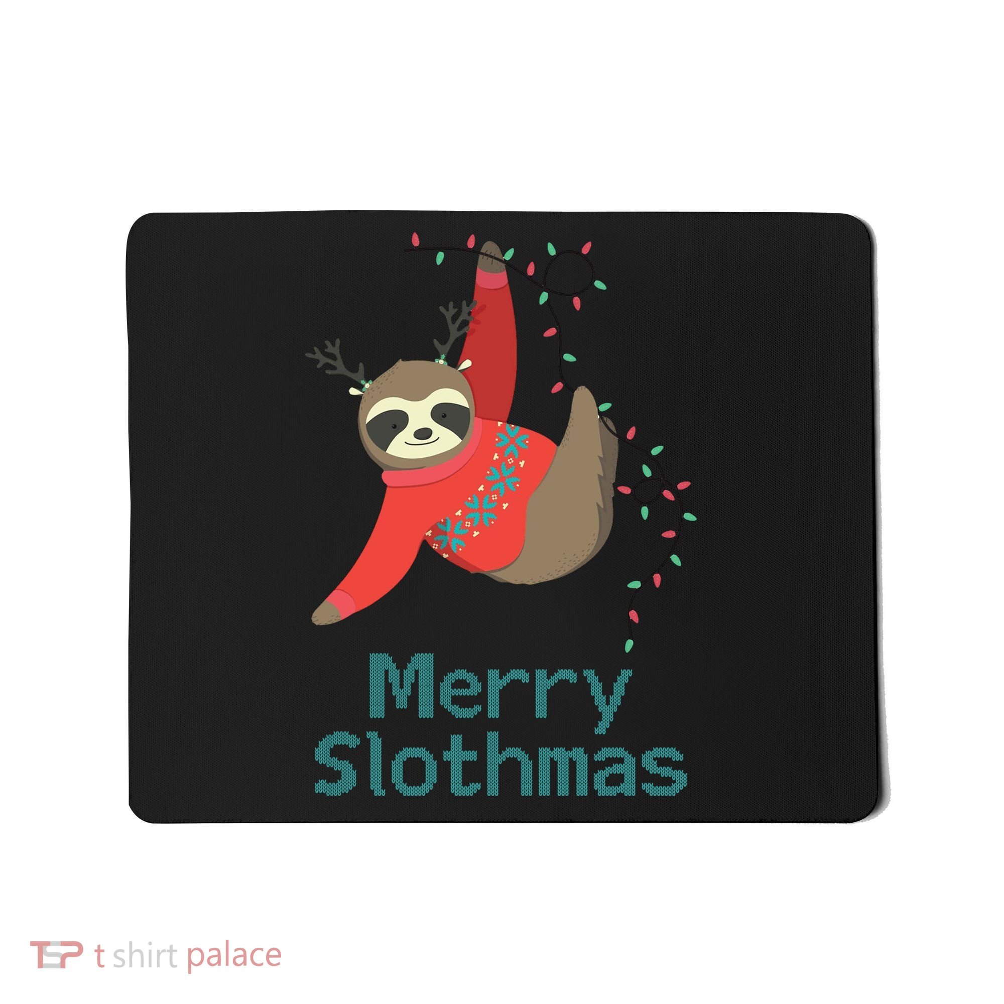 Merry Slothmas Hanging On Christmas Lights Mousepad