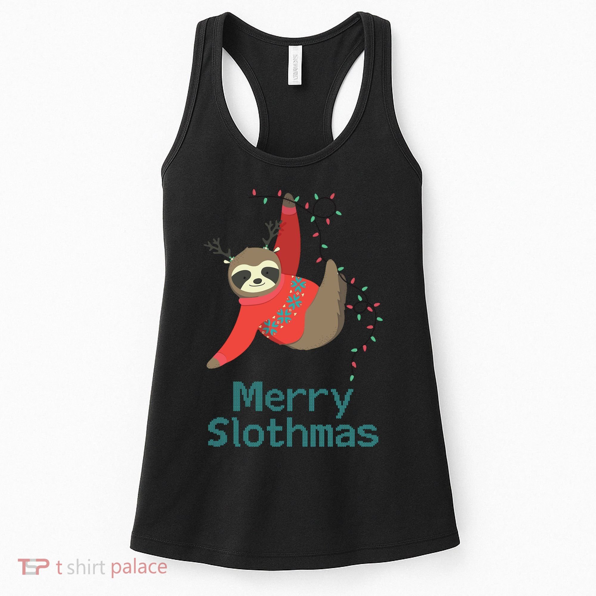 Merry Slothmas Hanging On Christmas Lights Women's Tank Top