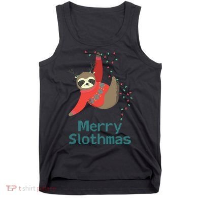 Merry Slothmas Hanging On Christmas Lights Tank Top