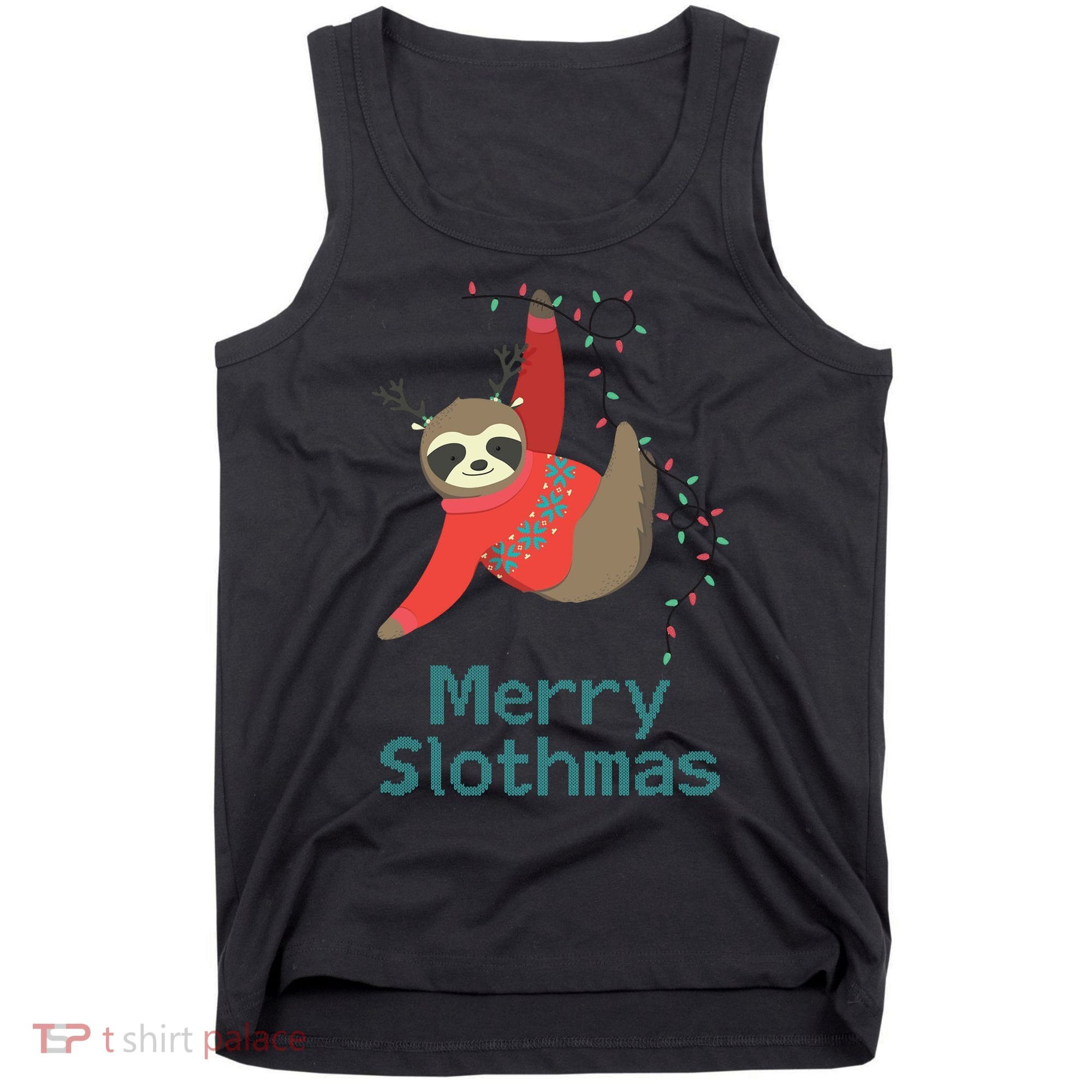Merry Slothmas Hanging On Christmas Lights Tank Top