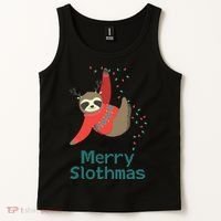 Merry Slothmas Hanging On Christmas Lights Tank Top thumb 2