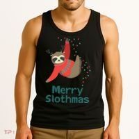 Merry Slothmas Hanging On Christmas Lights Tank Top thumb 3