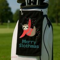 Merry Slothmas Hanging On Christmas Lights Golf Towel thumb 2