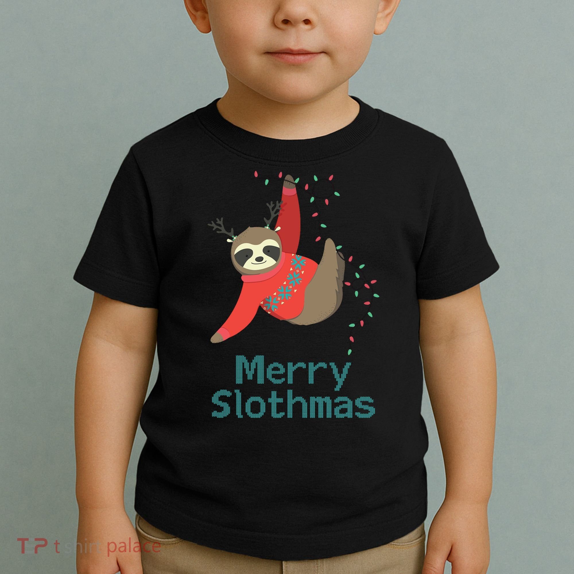Merry Slothmas Hanging On Christmas Lights Toddler T-Shirt