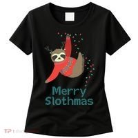 Merry Slothmas Hanging On Christmas Lights Women's T-Shirt thumb 0