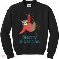 Merry Slothmas Hanging On Christmas Lights Kids Sweatshirt thumb 0