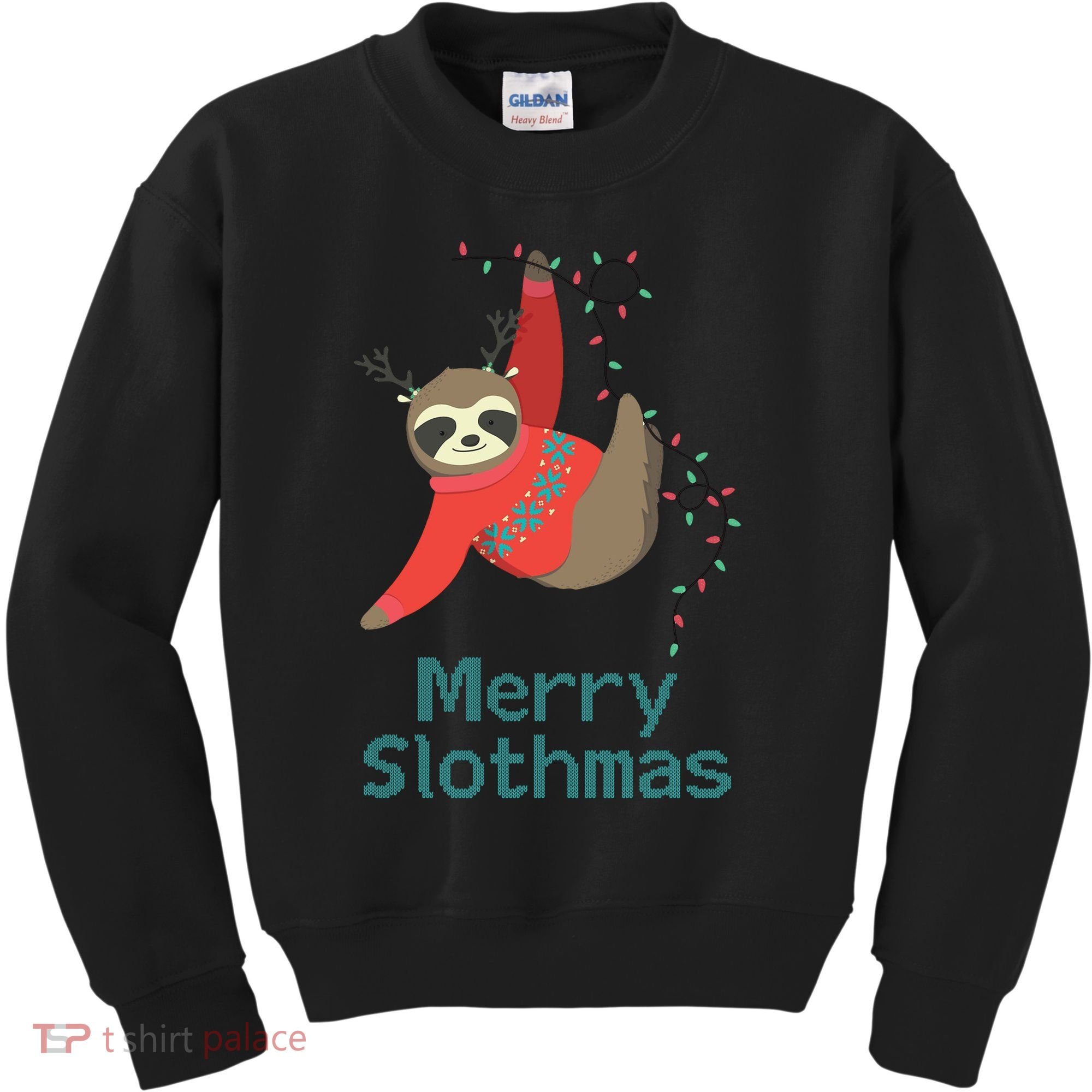 Merry Slothmas Hanging On Christmas Lights Kids Sweatshirt