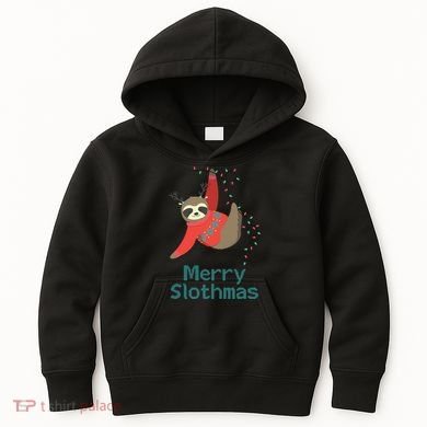 Merry Slothmas Hanging On Christmas Lights Kids Hoodie