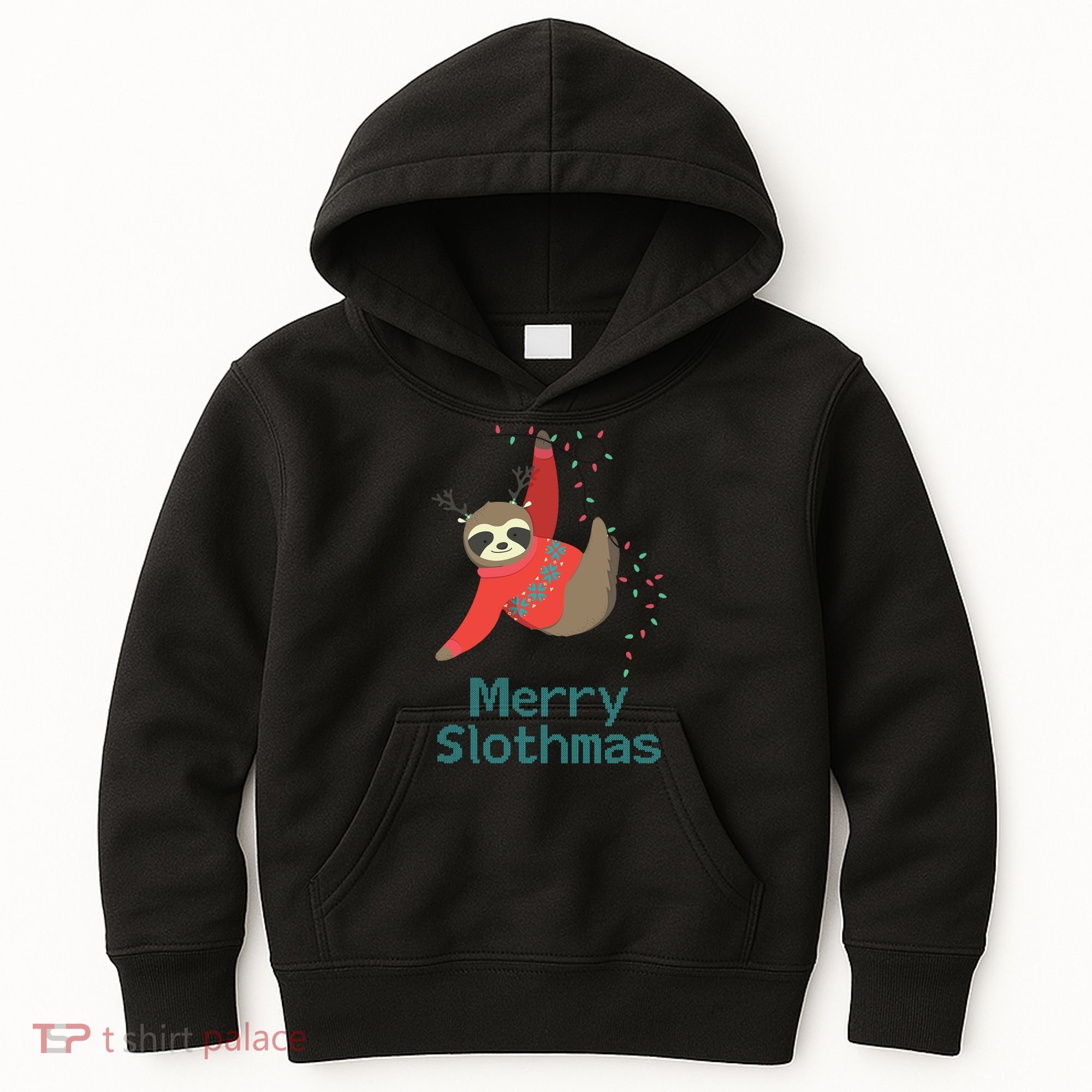 Merry Slothmas Hanging On Christmas Lights Kids Hoodie