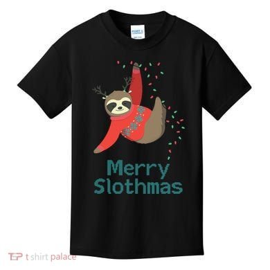 Merry Slothmas Hanging On Christmas Lights Kids T-Shirt