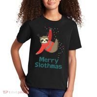 Merry Slothmas Hanging On Christmas Lights Kids T-Shirt thumb 2