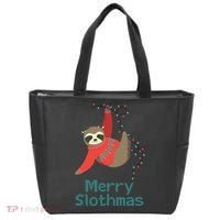 Merry Slothmas Hanging On Christmas Lights Tote Bag thumb 0