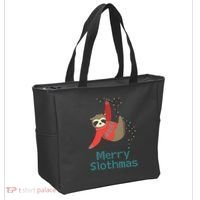 Merry Slothmas Hanging On Christmas Lights Tote Bag thumb 2