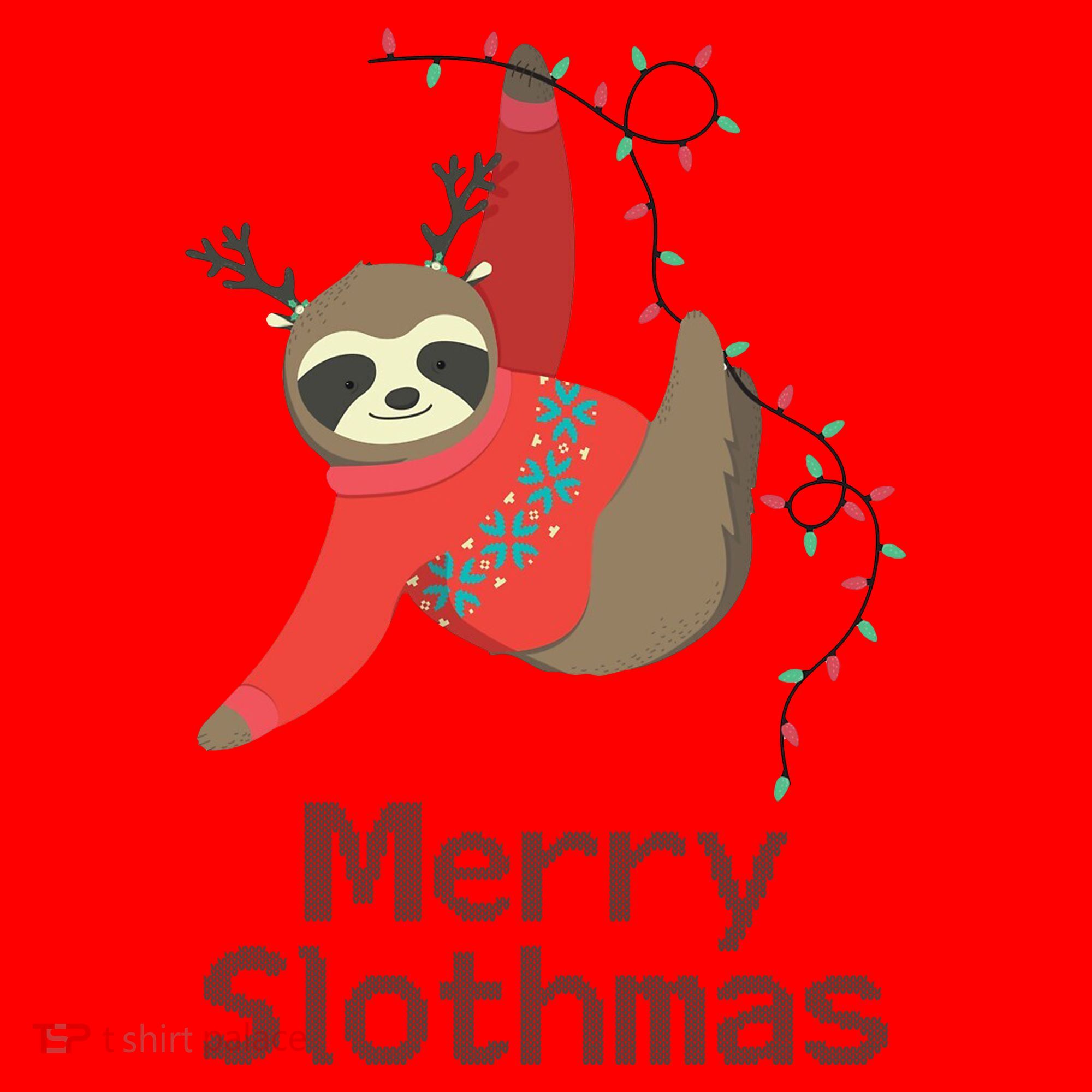 Merry Slothmas Hanging On Christmas Lights Santa Hat