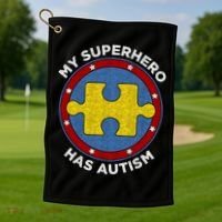 My Superhero Has Autism Awareness Gift Support Gift Golf Towel thumb 1