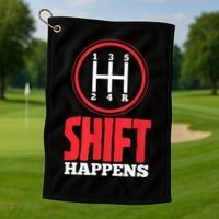 Mens Shift Happens Funny Mechanic Car Lover Golf Towel thumb 1