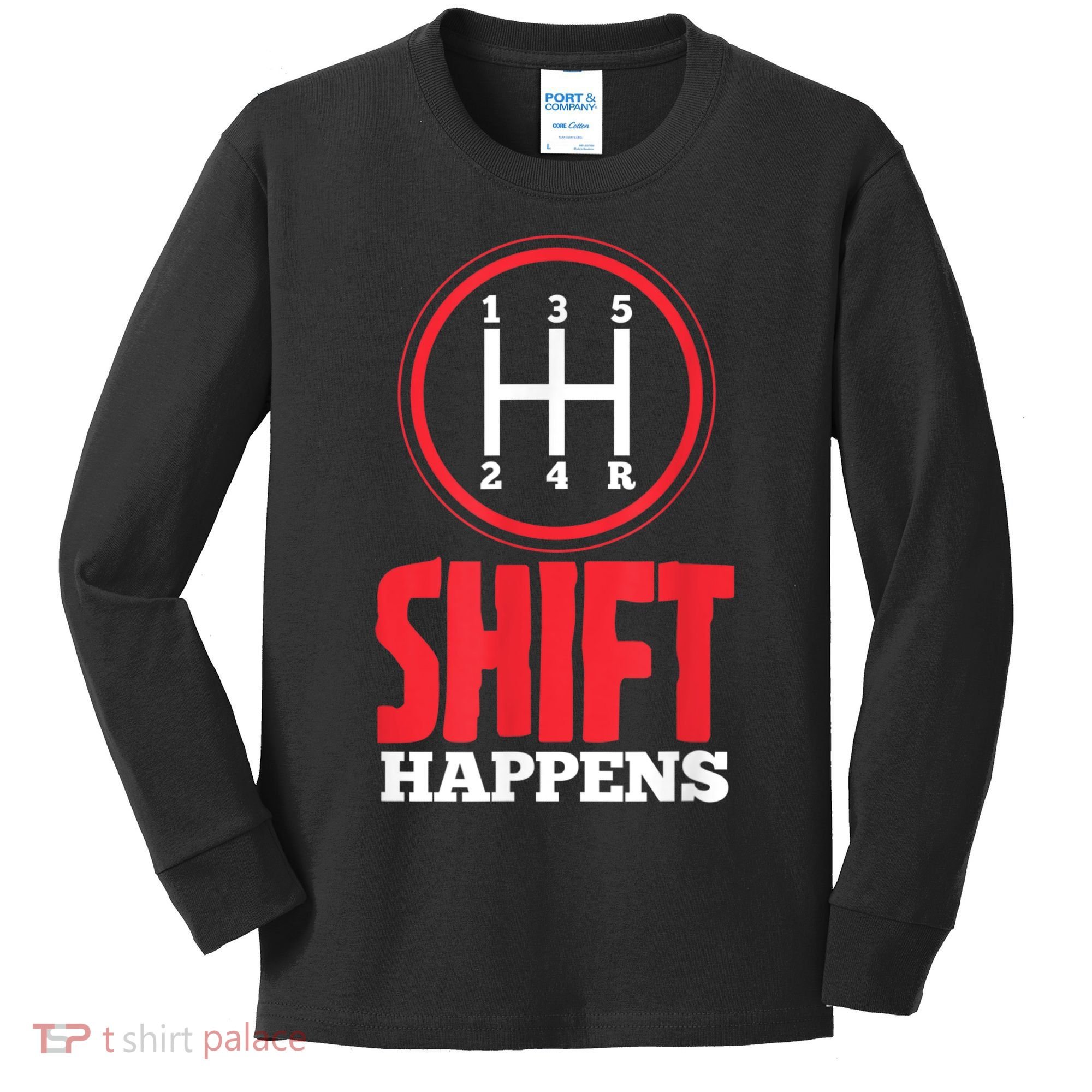 Mens Shift Happens Funny Mechanic Car Lover Kids Long Sleeve Shirt