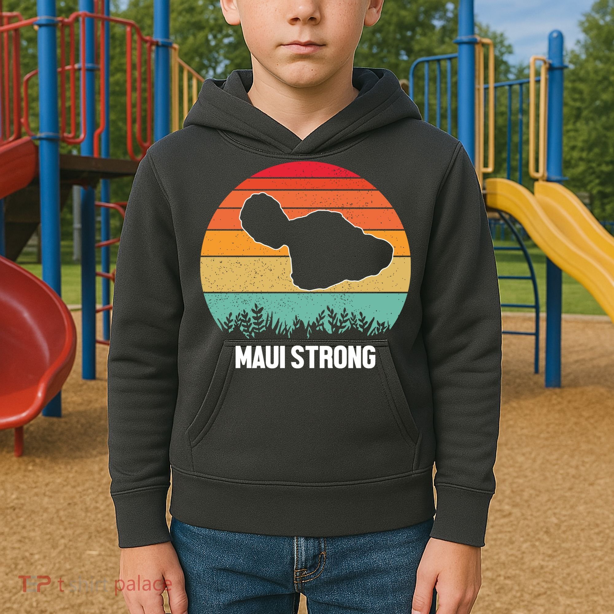 Maui Strong Hawaii Wildfire Sunset Kids Hoodie
