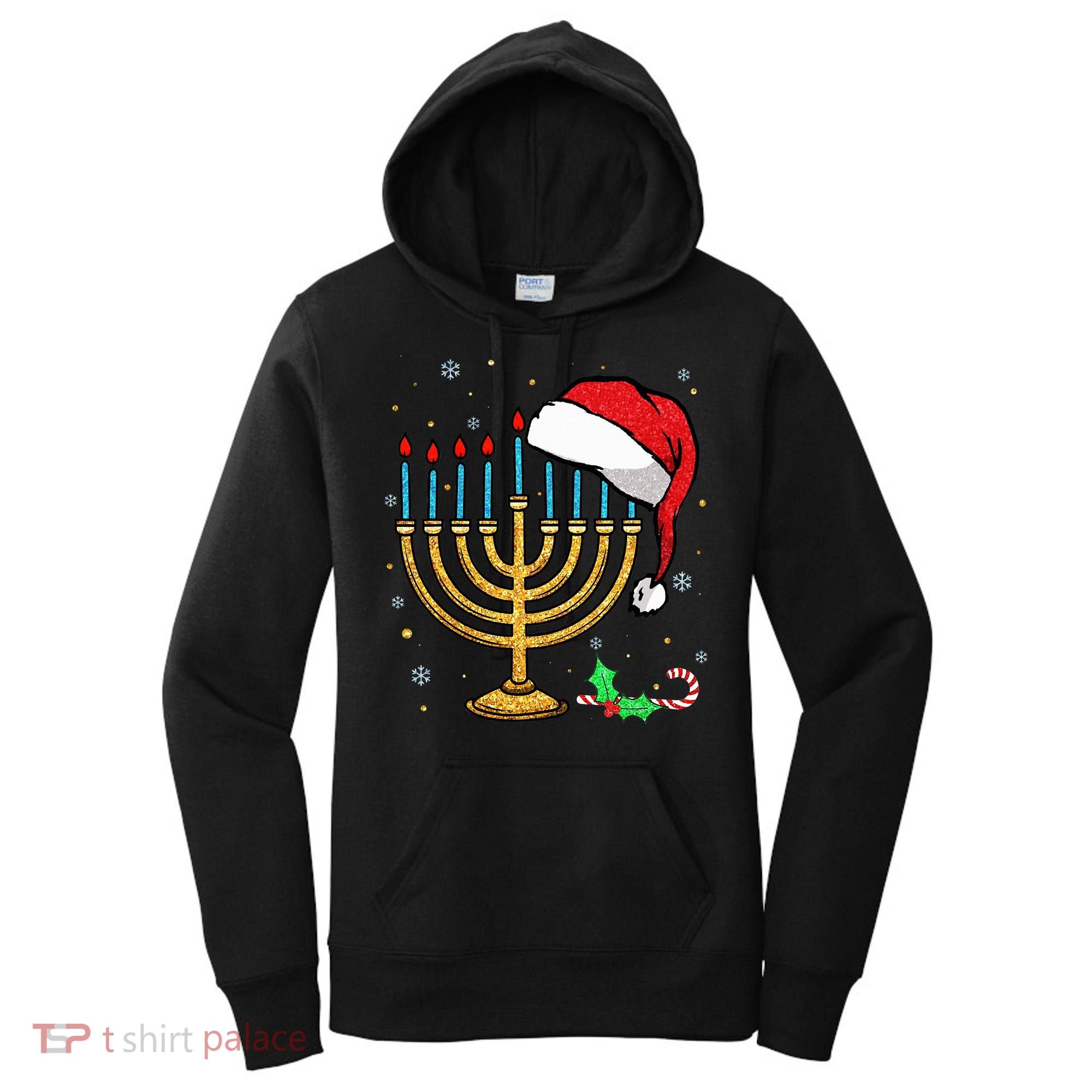 Menorah Santa Hat Chanukah Hanukkah Jewish Christmas Pajama   Women's Hoodie