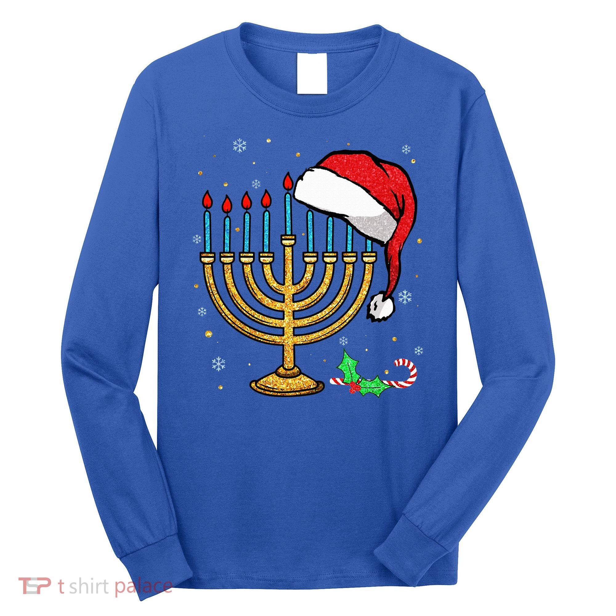 Menorah Santa Hat Chanukah Hanukkah Jewish Christmas Pajama   Long Sleeve Shirt