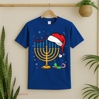 Menorah Santa Hat Chanukah Hanukkah Jewish Christmas Pajama   T-Shirt thumb 2
